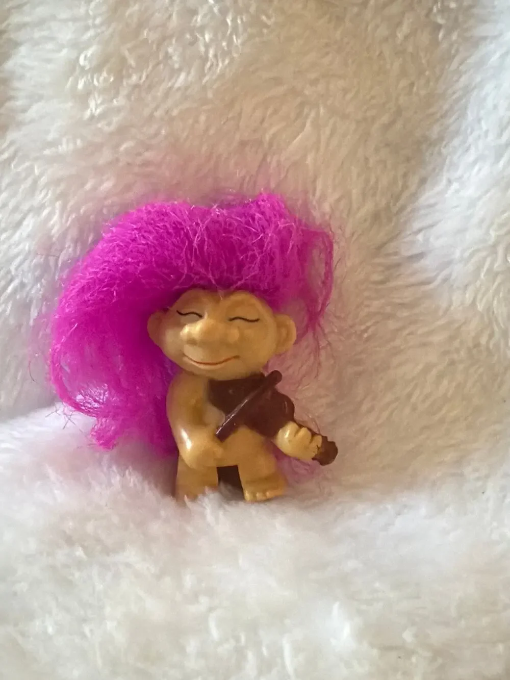 Vintage Troll Doll Violin Fiddle PVC Figure Pink Hair Mini 2